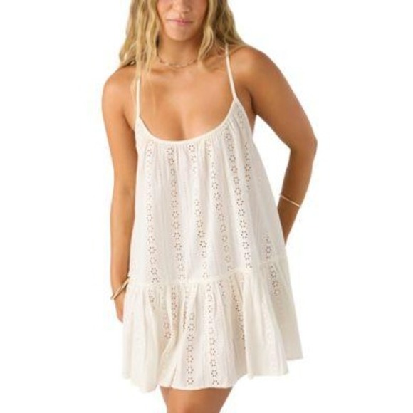 O'Neill Other - O'Neill Eyelet Mini Dress‎ Womens Medium White Boho Tiered Resor Swim Cover NWT